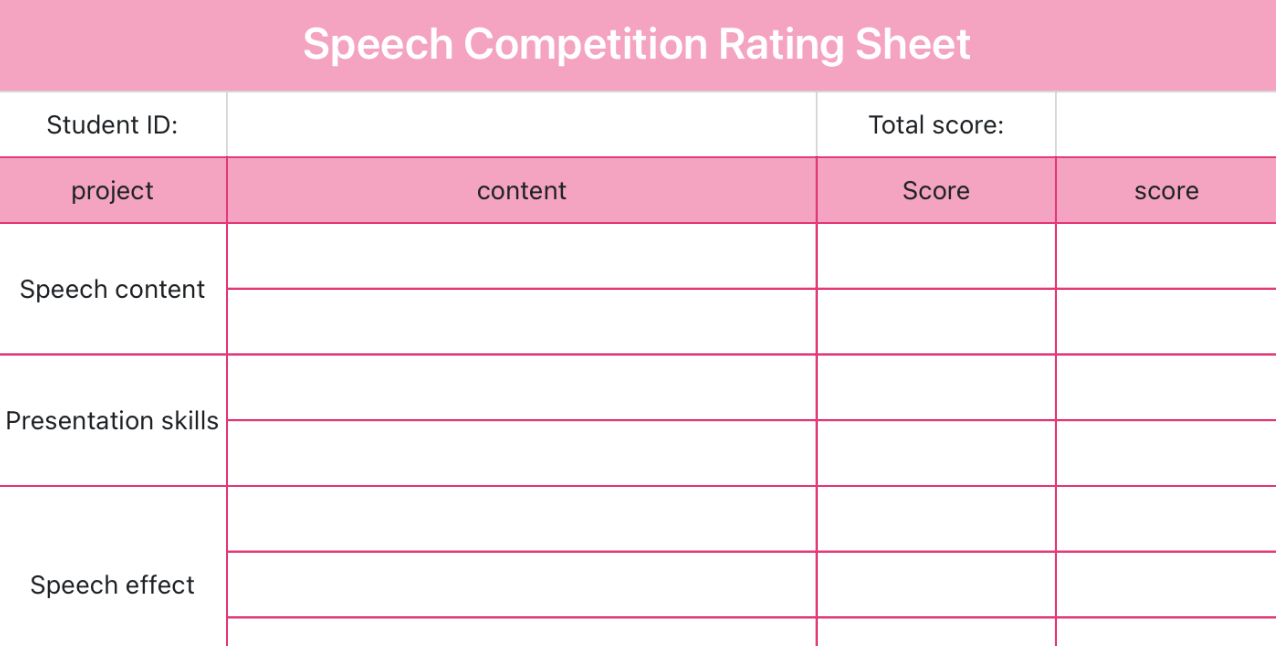 Speech competition scoring table 1
